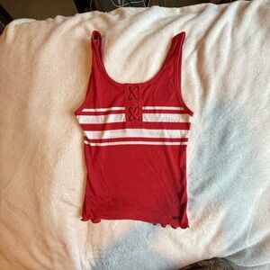 Hollister Red Ribbed Sleeveless Tank Top